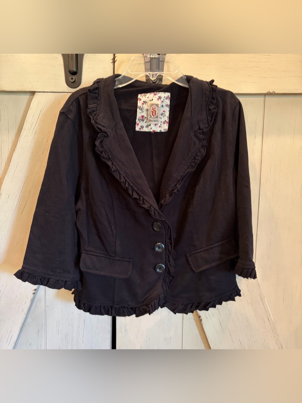 Decree Black Ruffle-Trim Blazer Jacket Size Small
